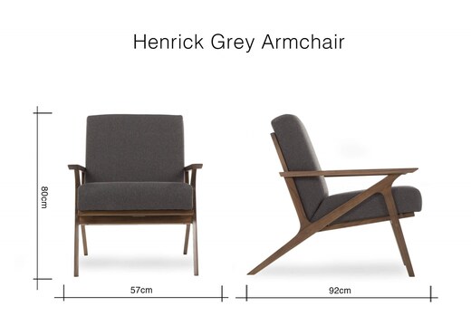 Grey Fabric With Walnut Armchair - Henrick photo 7