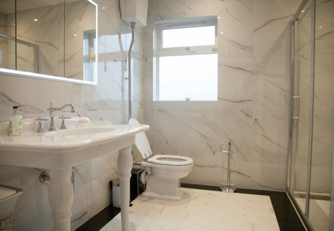 White outlet tile bathroom