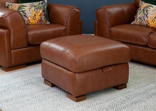 Brown Leather Storage Footstool - Torino photo 2