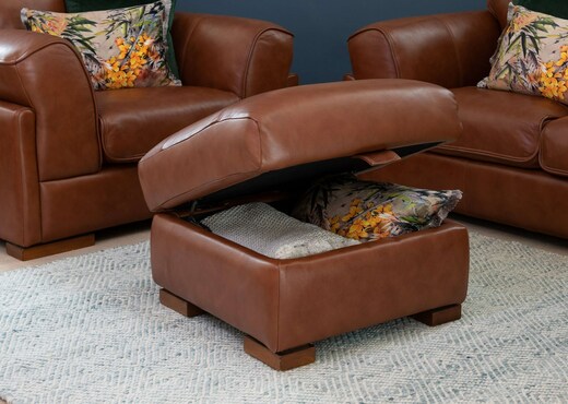 Brown Leather Storage Footstool - Torino photo 3
