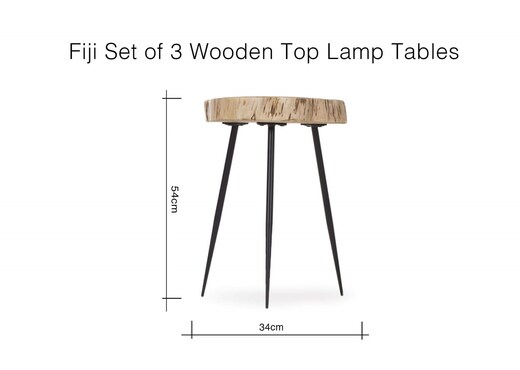 Set of Three Wooden Top Lamp Tables with Black Metal Legs - Fiji photo 8