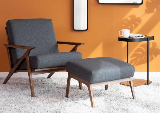 Grey Fabric With Walnut Armchair - Henrick photo 2