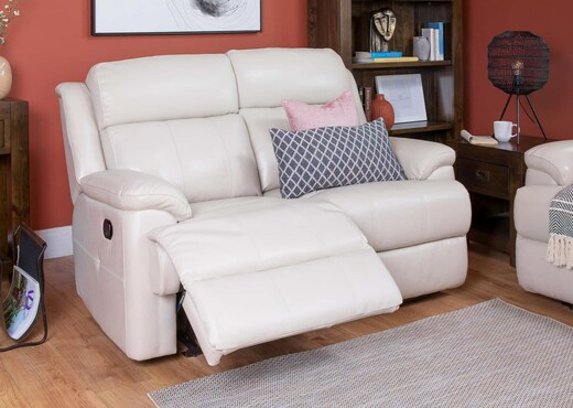 2 Seater Off White Leather Recliner - Embrace photo 2