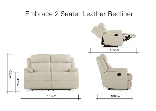 2 Seater Off White Leather Recliner - Embrace photo 8