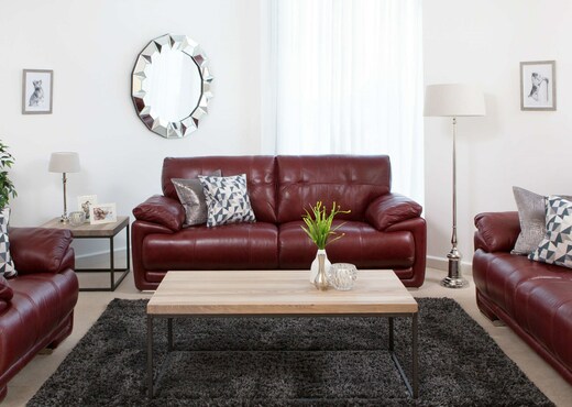Red Leather 3 Seater Sofa - Livorno photo 2