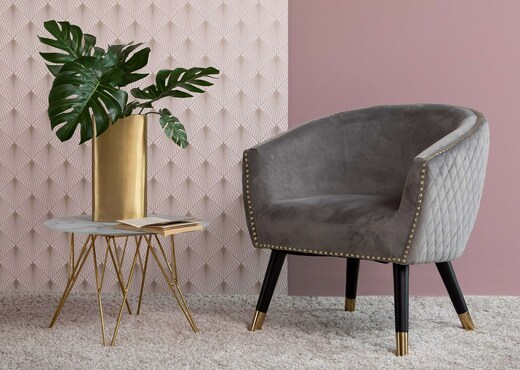 Interiors Grey Velvet Studded Armchair Marley