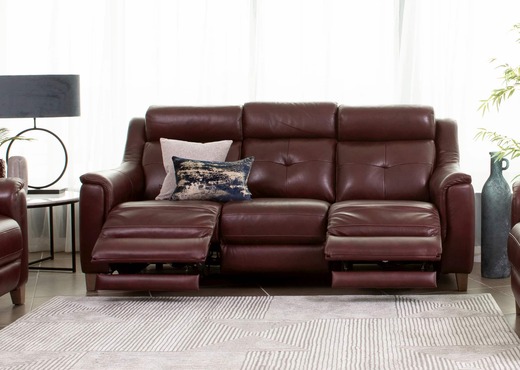 Interiors 3 Seater Dark Red Leather Power Reclining Sofa Vantage