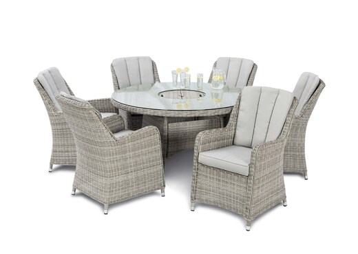 6 Seat Round Table Garden Dining Set With Ice Bucket & Lazy Susan - Oxford
