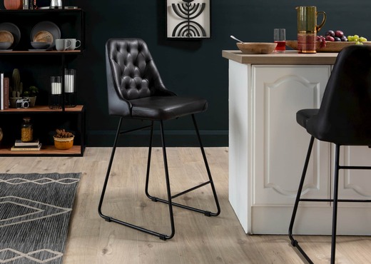 Interiors | Dark Grey Leather Bar Stool - Gus