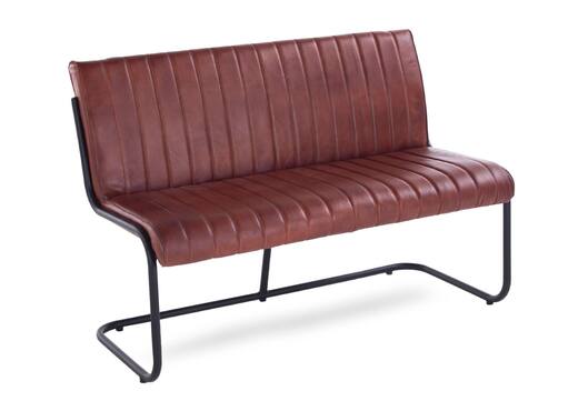 Brown Leather Dining Bench with Back - Grayson