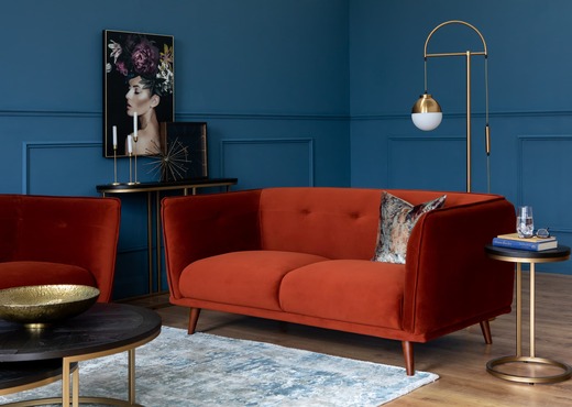 2 Seater Rust Velvet Sofa - Girona photo 2