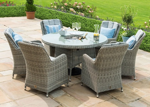 6 Seat Round Table Garden Dining Set With Ice Bucket & Lazy Susan - Oxford photo 4