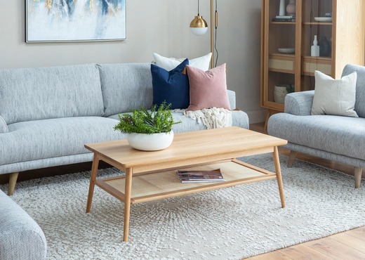 Coffee table with on sale rattan shelf