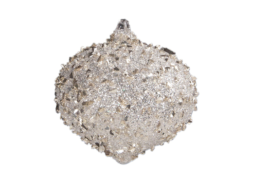 Box of 12 8cm Silver Glitter Onion - Christmas Bauble