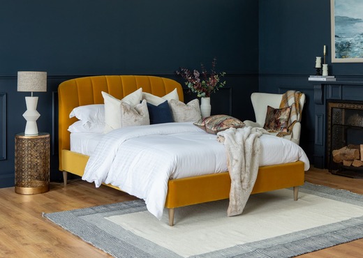 Interiors | Super King (6ft) Mustard Velvet Bed Frame - Lunar